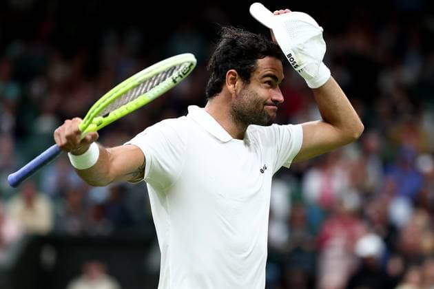 3rd July 2024; All England Lawn Tennis and Croquet Club, London, England; Wimbledon Tennis Tournament, Day 3; Matteo Berrettini (ITA) reacts after he wins a point in the second tie break during his second round match against Jannik Sinner (ITA)  ActionPlus12663393 ShaunxBrooks