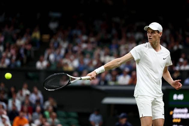 3rd July 2024; All England Lawn Tennis and Croquet Club, London, England; Wimbledon Tennis Tournament, Day 3; Jannik Sinner (ITA) during his second round match against Matteo Berrettini (ITA)  ActionPlus12663405 ShaunxBrooks