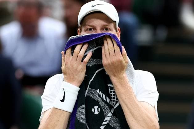 3rd July 2024; All England Lawn Tennis and Croquet Club, London, England; Wimbledon Tennis Tournament, Day 3; A dejected looking Jannik Sinner (ITA) during his second round match against Matteo Berrettini (ITA)  ActionPlus12663409 ShaunxBrooks