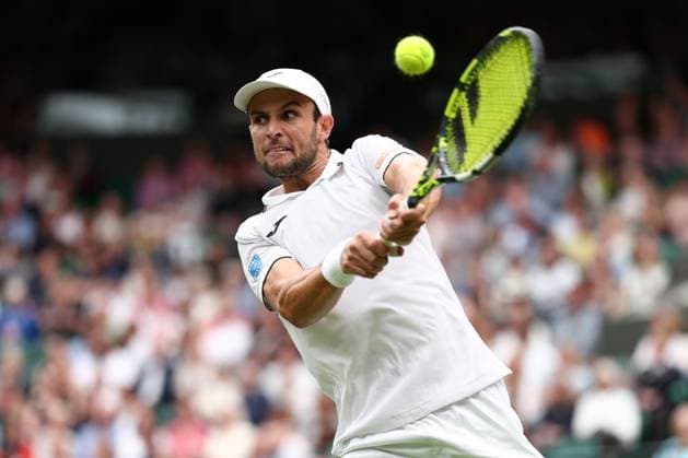 3rd July 2024; All England Lawn Tennis and Croquet Club, London, England; Wimbledon Tennis Tournament, Day 3; Aleksander Vukic (AUS) during his second round match against Carlos Alcaraz (ESP)  ActionPlus12663462 ShaunxBrooks