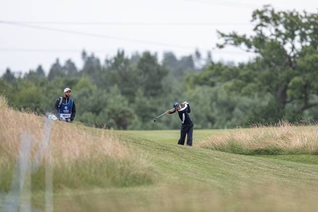 Aline Krauter sets up for the 18th green during the Aramco Team Series Golf Tournament at the Centurian Club, St Albans, UK on 3 July 2024. Copyright: xPhilxHutchinsonx 41300027