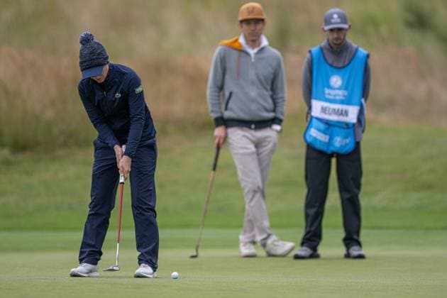 Emma Grechi on the 18th green during the Aramco Team Series Golf Tournament at the Centurian Club, St Albans, UK on 3 July 2024. Copyright: xPhilxHutchinsonx 41300043