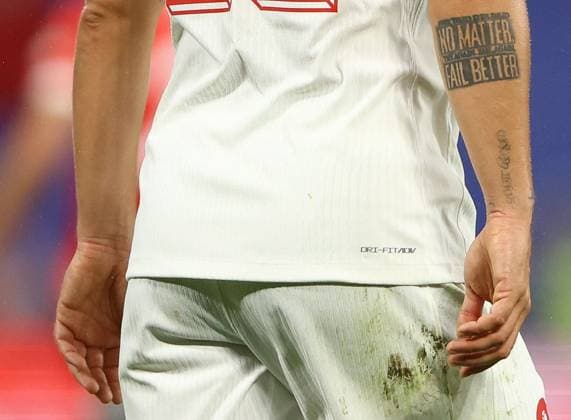 The tattooed arm of Kaan Ayhan of Türkiye with a motivational message Austria v Turkiye, UEFA European Championship, EM, Europameisterschaft 2024, Round of 16, Football, Leipzig Stadium, Leipzig, Germany - 02 Jul 2024 EDITORIAL USE ONLY No use with unauthorised audio, video, data, fixture lists, club league logos or live services. Online in-match use limited to 120 images, no video emulation. No use in betting, games or single club league player publications. Copyright: xKieranxMcManus Shutterstockx 14566650ec