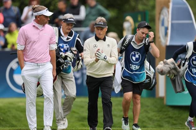 MUNICH, GERMANY - 04.07.2024: Bernhard Langer and Marcel Siem (GER). The BMW International Open at Golfclub Munchen Eichenried on July 04, 2024 in Germany.