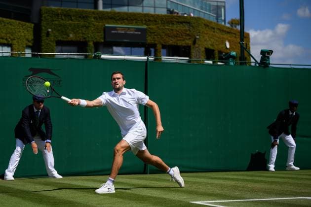 240704 William Blumberg of USA compete in a first round doubles match during day 4 of Wimbledon on July 4, 2024 in London Photo Jesper Zerman BILDBYRAN kod JZ JZ0550 tennis wimbledon dag 4 bbeng  Copyright: JESPERxZERMAN BB240704JZ002