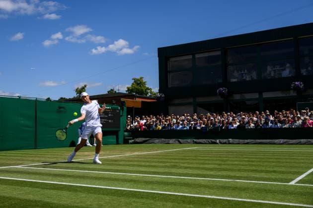 240704 Casper Ruud of Norway competes in a first round doubles match during day 4 of Wimbledon on July 4, 2024 in London Photo Jesper Zerman BILDBYRAN kod JZ JZ0550 tennis wimbledon dag 4 bbeng  Copyright: JESPERxZERMAN BB240704JZ018
