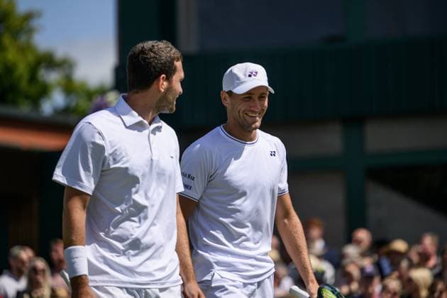 240704 Casper Ruud of Norway and William Blumberg of USA compete in a first round doubles match during day 4 of Wimbledon on July 4, 2024 in London Photo Jesper Zerman BILDBYRAN kod JZ JZ0550 tennis wimbledon dag 4 bbeng  Copyright: JESPERxZERMAN BB240704JZ023