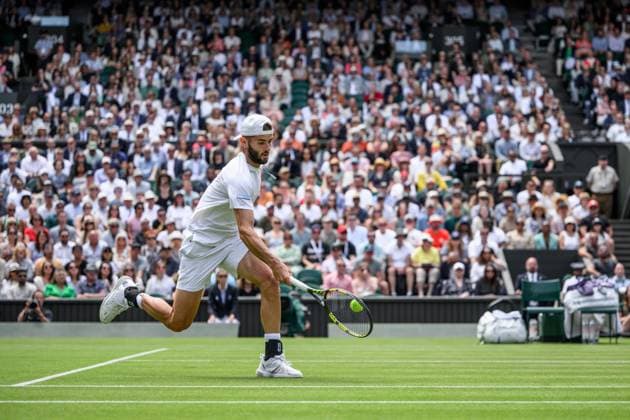 240704 Jacob Fearnley of Great Britain competes in a second round singles match during day 4 of Wimbledon on July 4, 2024 in London Photo Jesper Zerman BILDBYRAN kod JZ JZ0550 tennis wimbledon dag 4 bbeng  Copyright: JESPERxZERMAN BB240704JZ053