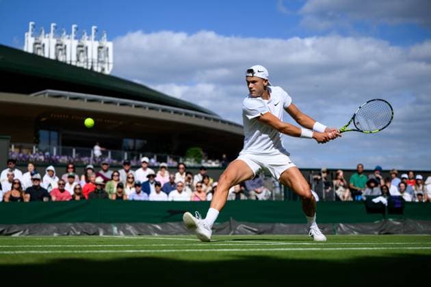 240704 Holger Rune of Denmark competes in a second round singles match during day 4 of Wimbledon on July 4, 2024 in London Photo Jesper Zerman BILDBYRAN kod JZ JZ0550 tennis wimbledon dag 4 bbeng  Copyright: JESPERxZERMAN BB240704JZ080