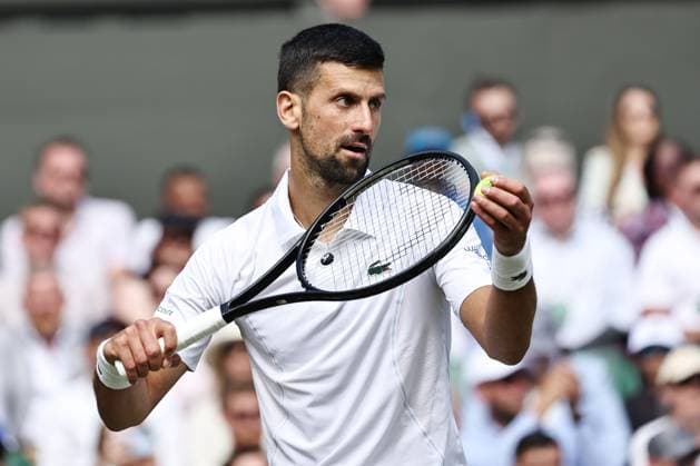 Novak Djokovic, SRB, during second round of 2024 All England Lawn Tennis Championships at Wimbledon, gentlemens singles, London, 04 07 2024