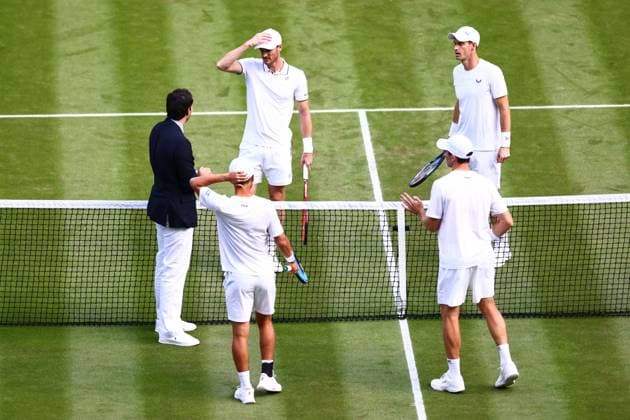 Andy Murray and Jamie Murray of Great Britain v John Peers and Rinky Hijikata of Australia Wimbledon Tennis Championships, Day 4, The All England Lawn Tennis and Croquet Club, London, UK - 04 Jul 2024  Copyright: xJamesxMarsh Shutterstockx 14569387fv