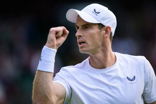 240704 Andy Murray of Great Britain celebrates as he competes in a first round doubles match during day 4 of Wimbledon on July 4, 2024 in London Photo Jesper Zerman BILDBYRAN kod JZ JZ0550 tennis wimbledon dag 4 bbeng jubel  Copyright: JESPERxZERMAN BB240704JZ118