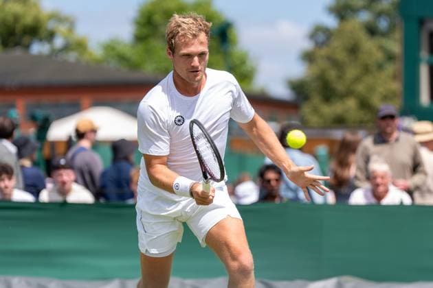 2024-07-04 The Championships Wimbledon 2024 Day 4 LONDON, UNITED KINGDOM - JULY 4: Bart Stevens of the Netherlands on Day 4 of The Championships Wimbledon 2024 at All England Lawn Tennis and Croquet Club on July 4, 2024 in London, United Kingdom. (Photo by Marleen Fouchier BSR Agency) London United Kingdom Content not available for redistribution in The Netherlands directly or indirectly through any third parties. Copyright: xBSRxAgencyx