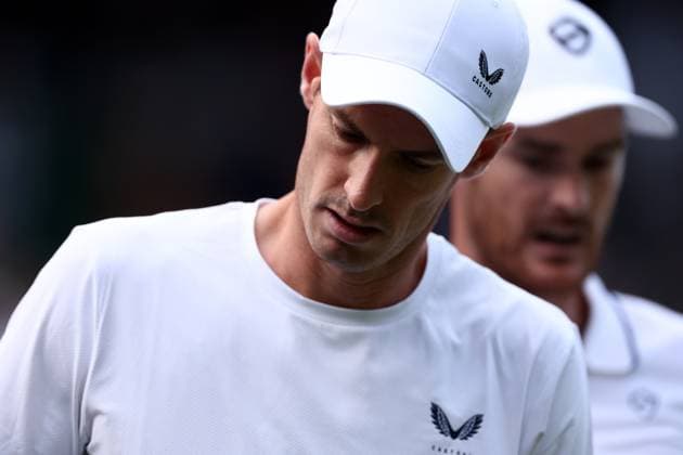 4th July 2024; All England Lawn Tennis and Croquet Club, London, England; Wimbledon Tennis Tournament, Day 4; Andy Murray (GBR) with brother Jamie Murray (GBR) during his doubles match against Ricky Hijikata (AUS) and John Peers (AUS)  ActionPlus12663841 ShaunxBrooks