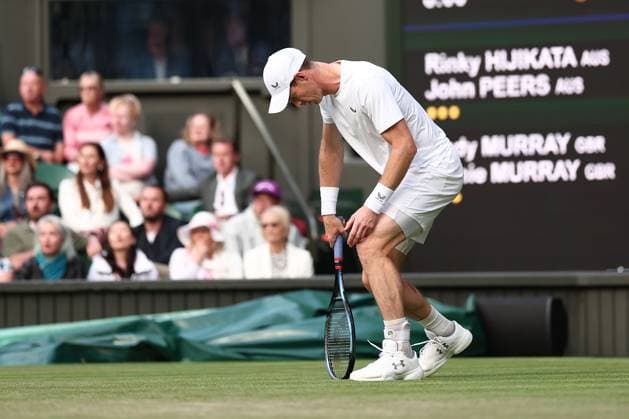 4th July 2024; All England Lawn Tennis and Croquet Club, London, England; Wimbledon Tennis Tournament, Day 4; Andy Murray (GBR) shows he is in pain during his doubles match paired with brother Jamie against John Peers and Rinky Hijikata  ActionPlus12663846 ShaunxBrooks