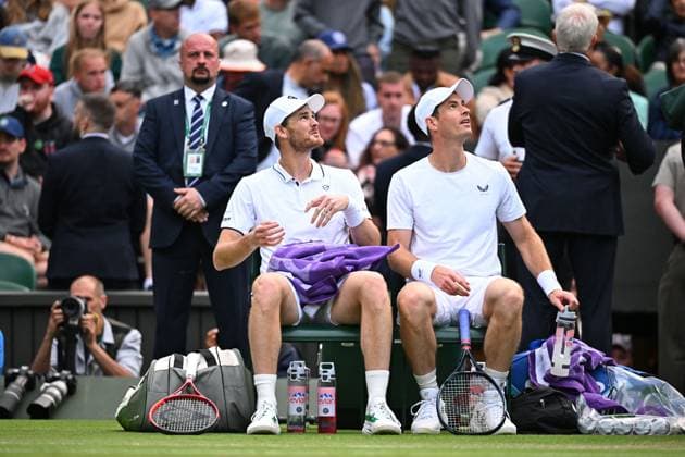 Wimbledon - Second Round Andy Murray (GBR) with his brother Jamie Murray (GBR) during their first double round match at the 2024 Wimbledon Championships at the AELTC in London, UK, on July 4, 2024. Photo by Corinne Dubreuil ABACAPRESS.COM London United Kingdom  Copyright: xDubreuilxCorinne ABACAx