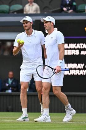 Wimbledon - Second Round Andy Murray (GBR) with his brother Jamie Murray (GBR) during their first double round match at the 2024 Wimbledon Championships at the AELTC in London, UK, on July 4, 2024. Photo by Corinne Dubreuil ABACAPRESS.COM London United Kingdom  Copyright: xDubreuilxCorinne ABACAx