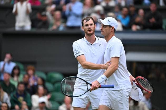 Wimbledon - Second Round Andy Murray (GBR) with his brother Jamie Murray (GBR) during their first double round match at the 2024 Wimbledon Championships at the AELTC in London, UK, on July 4, 2024. Photo by Corinne Dubreuil ABACAPRESS.COM London United Kingdom  Copyright: xDubreuilxCorinne ABACAx