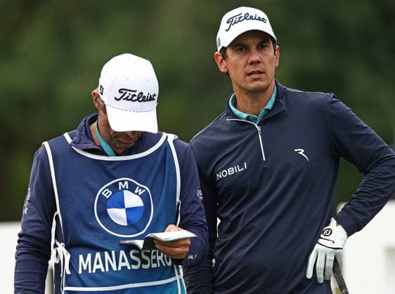 GOLF - BMW International Open 2024 MUNICH,GERMANY,05.JUL.24 - GOLF - DP World Tour, BMW International Open, GC Eichenried. Image shows Matteo Manassero (ITA) and his caddy.  GEPAxpictures xThomasxBachun