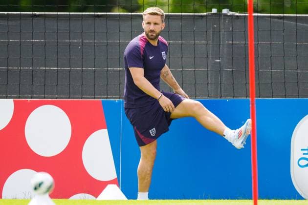 EURO 2024, Nationalteam England Training Luke Shaw of England England Training, UEFA European Championship, EM, Europameisterschaft 2024, Quarter Final, Football, Spa & Golf Resort Weimarer Land, Blankenhain, Germany, 05 Jul 2024 EDITORIAL USE ONLY No use with unauthorised audio, video, data, fixture lists, club league logos or live services. Online in-match use limited to 120 images, no video emulation. No use in betting, games or single club league player publications. Copyright: xDavexShopland Shutterstockx 14568246k