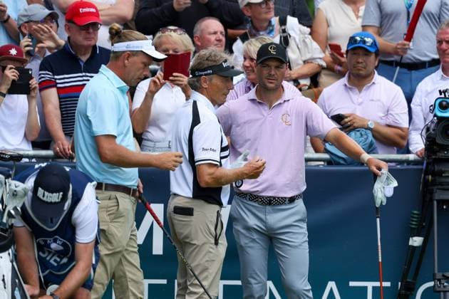 Marcel Siem GER , Bernhard Langer GER , Martin Kaymer GER on the tee, Tee, BMW International Open 2024, Golf, DP World Tour, Men, Round 2, 05 07 2024 Eichenried Bayern Germany Copyright: xkolbert-press ChristianxKolbertx