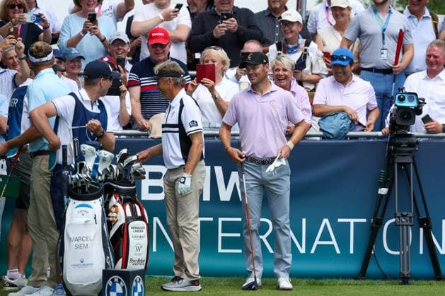 Marcel Siem GER , Bernhard Langer GER , Martin Kaymer GER on the tee, Tee, BMW International Open 2024, Golf, DP World Tour, Men, Round 2, 05 07 2024 Eichenried Bayern Germany Copyright: xkolbert-press ChristianxKolbertx