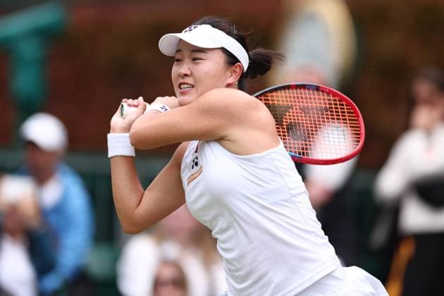 5th July 2024; All England Lawn Tennis and Croquet Club, London, England; Wimbledon Tennis Tournament, Day 5; Lin Zhu (CHN) in action during her second round match against Lulu Sun (NZL)  ActionPlus12663963 ShaunxBrooks