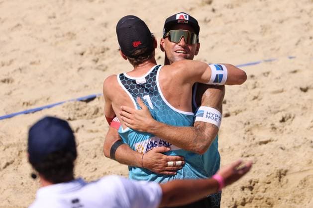 Beach volleyball, Beachvolleyball - Pro Beach Battle Masters SEEWALCHEN,AUSTRIA,05.JUL.24 - BEACH VOLLEYBALL - Beach Volleyball Tour PRO, Pro Beach Battle Masters Litzlberg. Image shows Julian Hoerl and Alexander Horst (AUT).  GEPAxpictures xMathiasxMandl