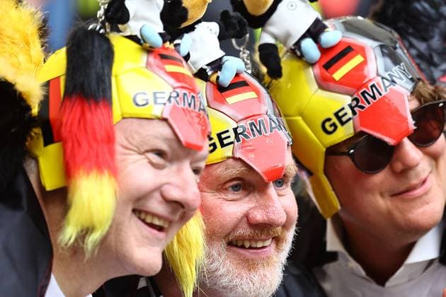 German fans pose for a photo ahead of the game Spain v Germany, UEFA European Championship, EM, Europameisterschaft 2024, Quarter Final, Football, Stuttgart Arena, Stuttgart, Germany, 05 Jul 2024 EDITORIAL USE ONLY No use with unauthorised audio, video, data, fixture lists, club league logos or live services. Online in-match use limited to 120 images, no video emulation. No use in betting, games or single club league player publications.  Copyright: xMichaelxZemanek Shutterstockx 14571380i