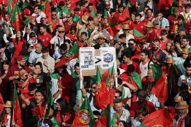 Volksparkstadion, Hamburg UEFA EURO 2024 Germany, Quarterfinal 5 July 2024 , Portugal France v l , Fan Walk, Fans of Portugal show their support, Fans, Mood, Scarves, Shirts, Emotions Copyright: JoaquimxFerreira