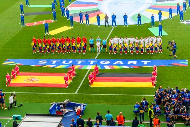 GER, UEFA Euro 2024, quarter-final, Spain ESP vs Germany GER 05 07 2024, MHP Arena, Stuttgart, GER, UEFA Euro 2024, quarter-final, Spain ESP vs Germany GER , in the picture Spain and Germany before the match nordphotoxGmbHx xStraubmeier nph00004