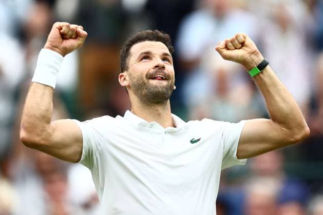 Grigor Dimitrov of Bulgaria celebrates Wimbledon Tennis Championships, Day 5, The All England Lawn Tennis and Croquet Club, London, UK - 05 Jul 2024  Copyright: xJamesxMarsh Shutterstockx 14571051cr