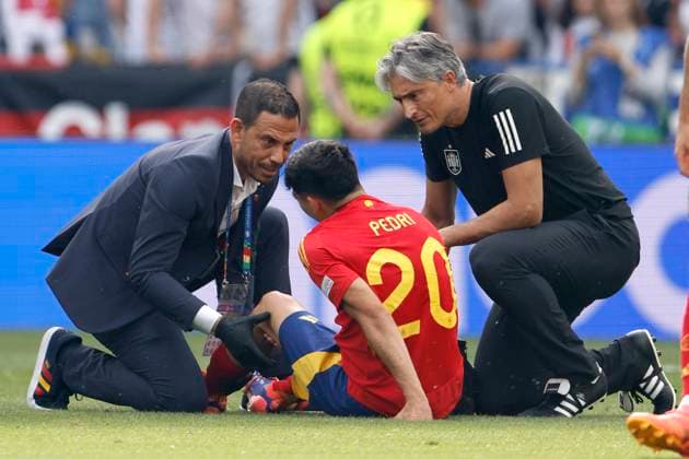 Spain v Germany: Quarter-Final - UEFA EURO, EM, Europameisterschaft,Fussball 2024 Pedri of Spain is injured during the UEFA EURO 2024 quarter-final match between Spain and Germany at Stuttgart Arena on July 5, 2024 in Stuttgart, Germany. Stuttgart Stuttgart Arena Germany Germany Copyright: xRichardxSellers Sportsphoto APLx 14044139