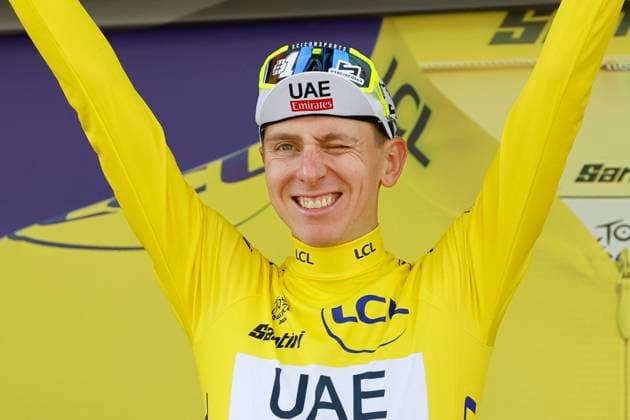 Tour de France 2024 - Stage 07 GEVREY-CHAMBERTIN, FRANCE - JULY 05 : Pogacar Tadej (SVN) of UAE Team Emirates pictured with the yellow jersey during the podium ceremony for stage 7 of the 111th edition of the Tour de France 2024 cycling race, an individual time-trial of 25,3 kms with start in Nuits-Saint-Georges and finish in Gevrey-Chambertin on July 05, 2024 in Gevrey-Chambertin, France, 05 07 2024 Gevrey-Chambertin France  Copyright: xJanxDexMeuleneirx