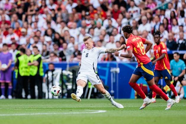 UEFA EURO 2024 Spain Germany 05 07 2024 Toni Kroos Germany, 8 , Lamine Yamal Spain, 19 , Nico Williams Spain, 17 UEFA EURO 2024 Spain Germany Stuttgart Arena, Stuttgart on 05 07 2024 Copyright: xBEAUTIFULxSPORTS Wunderlx