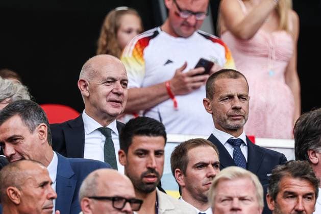 Sport, Football, UEFA EURO 2024 quarter-finals Spain Germany 05 07 2024, Stuttgart Arena Bernd Neuendorf DFB President Aleksander Äaeferin UEFA PRESIDENT Stuttgart Stuttgart Arena Baden Württemberg Germany