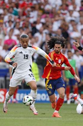 Spain v Germany: Quarter-Final - UEFA EURO, EM, Europameisterschaft,Fussball 2024 Leroy Sane of Germany and Marc Cucurella of Spain challenge during the UEFA EURO 2024 quarter-final match between Spain and Germany at Stuttgart Arena on July 5, 2024 in Stuttgart, Germany. Stuttgart Stuttgart Arena Germany Germany Copyright: xRichardxSellers Sportsphoto APLx 14044154