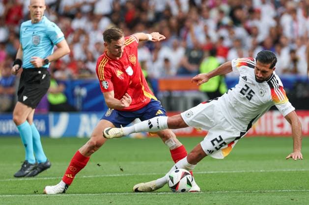 Euro 2024 Spain Germany on 05 07 2024 at Stuttgart Arena in Stuttgart Emre Can Germany 25 vs Fabian Ruiz Spain 8 MH
