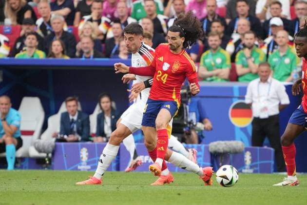 Duel Marc Cucurella Spain Spain, 24 vs Kai Havertz Germany Germany, 07 Stuttgart 05 07 2024 Germany vs Spain, EURO2024, Quarterfinals, M45, EM Arena Stuttgart