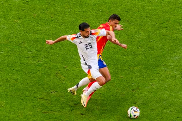 GER, UEFA Euro 2024, quarter-final, Spain ESP vs Germany GER 05 07 2024, MHP Arena, Stuttgart, GER, UEFA Euro 2024, quarter-final, Spain ESP vs Germany GER , pictured Aleksandar Pavlovi Pavlovic Germany 25 in duel against Morata Alvaro Spain 7 nordphotoxGmbHx xStraubmeier nph00004