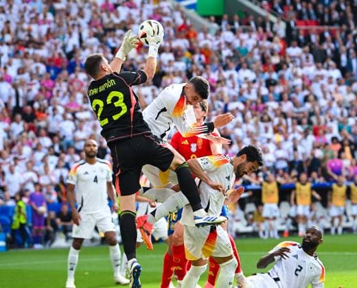 Goalkeeper Unai Simon Spain , Kai Havertz Germany and Ilkay Guendogan Germany battle for the ball during the UEFA EURO 2024 Quarter final match between Spain and Germany, Arena Stuttgart on July 05, 2024 in Stuttgart, Germany Photo of Goalkeeper Unai Simon Spain , Kai Havertz Germany and Ilkay Guendogan Germany battle for the ball during the UEFA EURO 2024 Quarter final match between Spain and Germany at Arena Stuttgart on July 5, 2024 in Stuttgart, Germany Photo by Defodi 738 738 GERESP 20240705 452 Defodi-