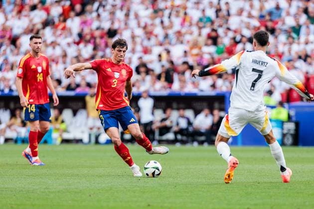 UEFA EURO 2024 Spain Germany 05 07 2024 Robin Le Normand Spain, 3 , Kai Havertz Germany, 7 , Aymeric Laporte Spain, 14 UEFA EURO 2024 Spain Germany Stuttgart Arena, Stuttgart on 05 07 2024 Copyright: xBEAUTIFULxSPORTS Wunderlx