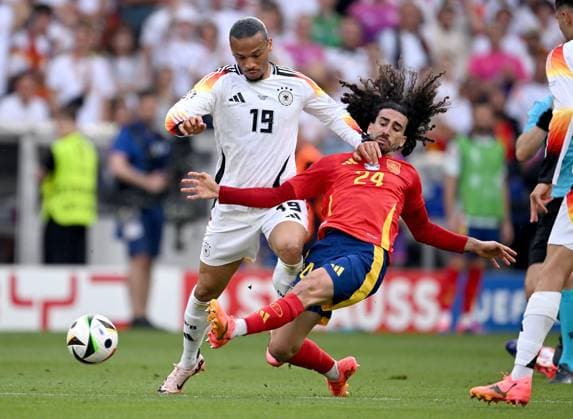 Football Euro 2024 quarter-final 05 07 2024 Spain Germany Leroy Sane left, Germany vs Marc Cucurella right, Spain