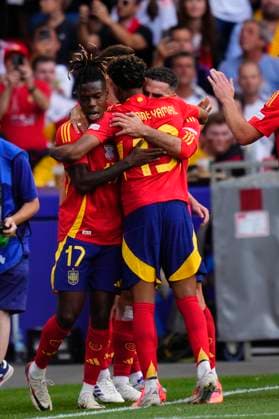 Spain v Germany: Quarter-Final - UEFA EURO, EM, Europameisterschaft,Fussball 2024 Dani Olmo attacking midfield of Spain and RB Leipzig celebrates after scoring his sides first goal during the UEFA EURO 2024 quarter-final match between Spain and Germany at Stuttgart Arena on July 5, 2024 in Stuttgart, Germany. Stuttgart Germany  Copyright: xJosexBretonx originalFilename:bretonhernandez-spainvge240705_npOwQ.jpg