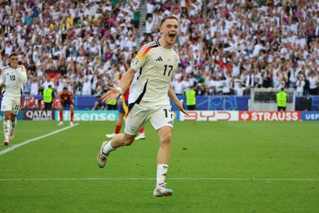 05 07 2024, Football, Men, UEFA European Championship 2024, Quarter Final, Quarter Final, Spain Germany, Goal celebration for 1 1, Goalscorer Florian Wirtz Germany Stuttgart MHP Arena Baden Württemberg Germany DE Copyright: xSebastianxBachx