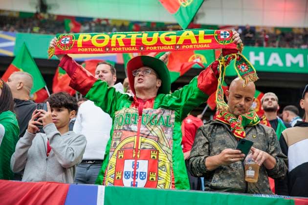 UEFA EURO 2024 Portugal France 05 07 2024 Portuguese fans in the stands UEFA EURO 2024 quarter final Portugal France Volksparkstadion Hamburg, Hamburg on 05 07 2024 Copyright: xBEAUTIFULxSPORTS Meuselx