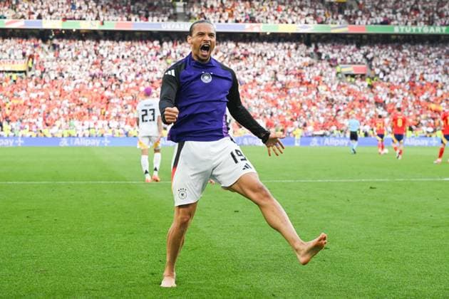 Soccer, men, season 2023 24, Euro EM 2024, quarter-final in Stuttgart, Spain Germany, Leroy Sane Germany goal celebration, cheers after the goal to 1 1 , 05 07 2024, Copyright: xMatthiasxKochx