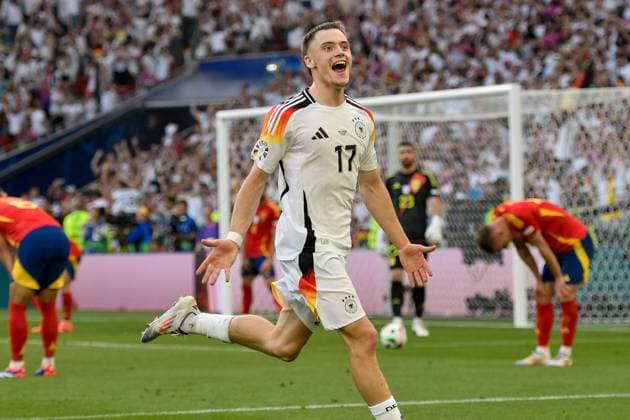 Florian Wirtz 17 of Germany cheers after scoring 1 1 05 07 2024 European Football Championship in Germany Spain vs Germany , Neckarpark Stadion, Stuttgart, Baden Württemberg Germany Copyright: xpepphotox xHorstxMauelshagenx pep00321, pep_20240705_hm