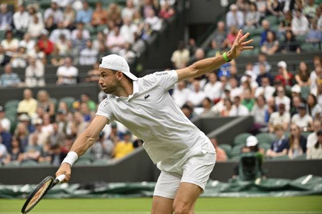 Tennis : Wimbledon 2024 - England - Grigor Dimitrov - Bulgarie Tennis : Wimbledon 2024 - England - 05 07 2024 ChrysleneCaillaud Panoramic 