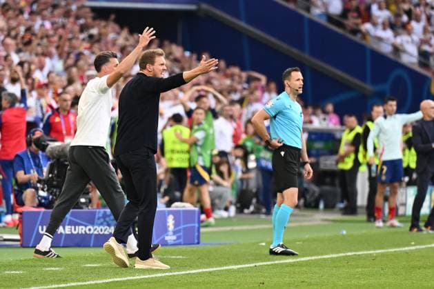 05 07 2024, xscotx, European Football Championship 2024 quarter-finals, Spain Germany, emspor, v l Co coach Sandro Wagner German national football team DFB Coach Julian Nagelsmann German national football team DFB Stuttgart